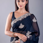 Black Jimmy Choo Saree with White Embroidered Emblishment - Image 5