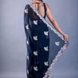 Black Jimmy Choo Saree with White Embroidered Emblishment - Anvi Couture