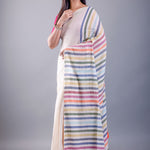 White Mul Cotton Handloom Saree with Multicolor Pallu - Image 3