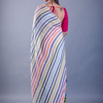 White Mul Cotton Handloom Saree with Multicolor Pallu - Anvi Couture