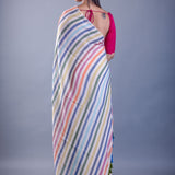 White Mul Cotton Handloom Saree with Multicolor Pallu - Anvi Couture