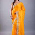 Yellow Jimmy Choo Saree With Gold Embroidered Emblishment - Image 1