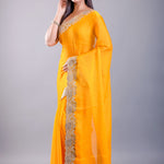 Yellow Jimmy Choo Saree With Gold Embroidered Emblishment - Image 2