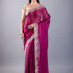 Purple Jimmy Choo Saree With All over stone Work and Heavy Border - Image 1