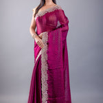 Purple Jimmy Choo Saree With All over stone Work and Heavy Border - Image 2