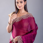 Purple Jimmy Choo Saree With All over stone Work and Heavy Border - Image 4