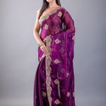 Purple Jimmy Choo Saree With All over Floral Work and Heavy Border -  Image 2
