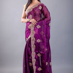 Purple Jimmy Choo Saree With All over Floral Work and Heavy Border -Image 3