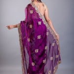 Purple Jimmy Choo Saree With All over Floral Work and Heavy Border - Image 5