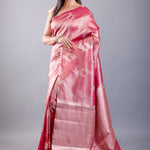 Pink Color Dola Silk Saree with Golden floral Weave - Anvi Couture