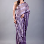 Purple Ombre Georgette Saree with Self Striped - Anvi Couture