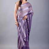 Purple Ombre Georgette Saree with Self Striped - Anvi Couture