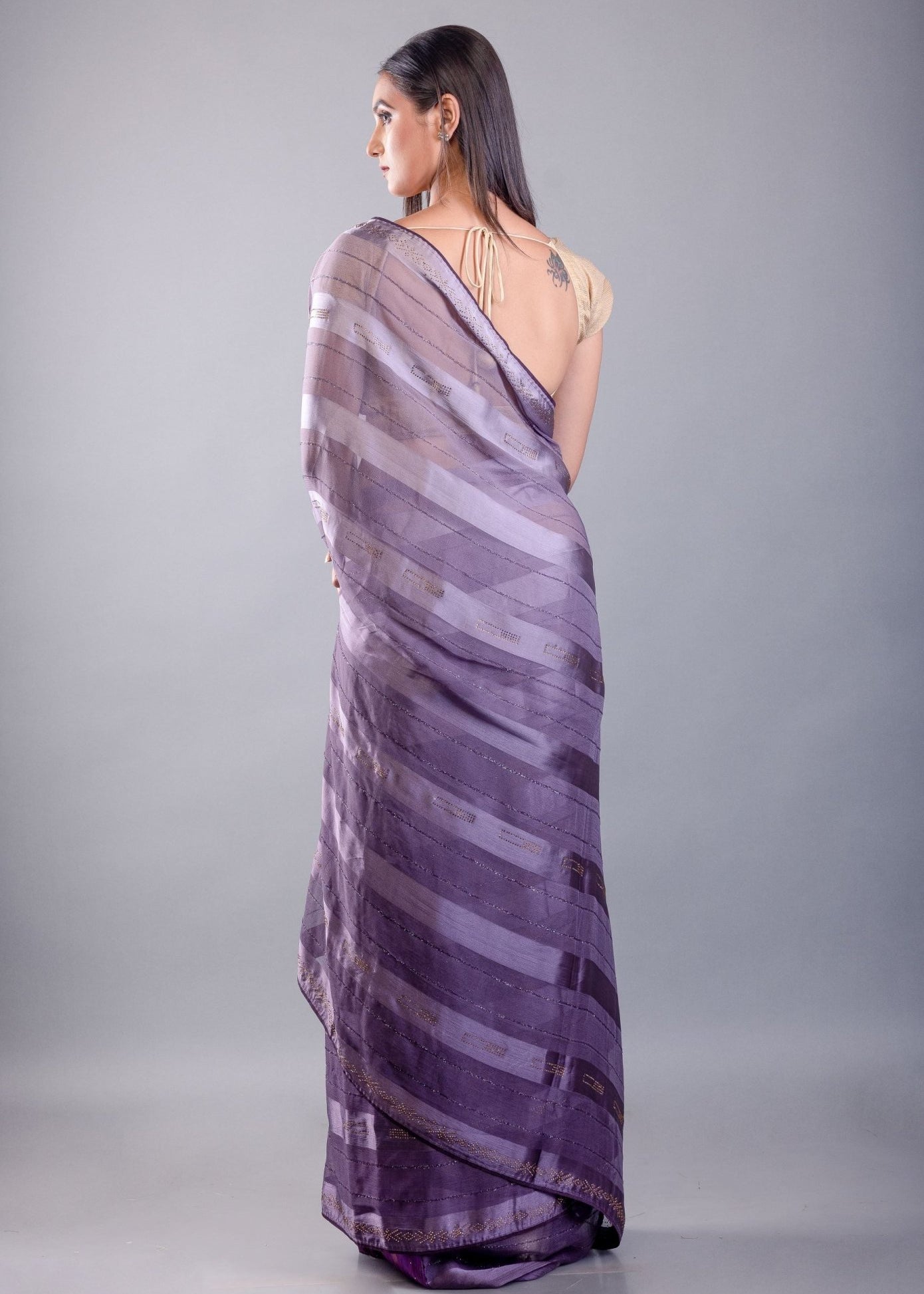 Purple Ombre Georgette Saree with Self Striped - Anvi Couture