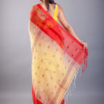 Yellow and Red Ombre Tant Jamdani Saree with Floral Motifs - Anvi Couture