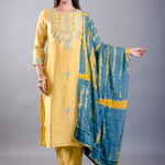 Yellow Silk Kurti Set with Zari and Thread Work - Anvi Couture