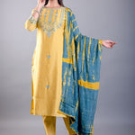 Yellow Silk Kurti Set with Zari and Thread Work - Anvi Couture