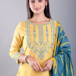 Yellow Silk Kurti Set with Zari and Thread Work - Anvi Couture