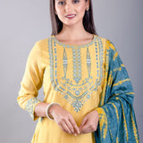 Yellow Silk Kurti Set with Zari and Thread Work - Anvi Couture