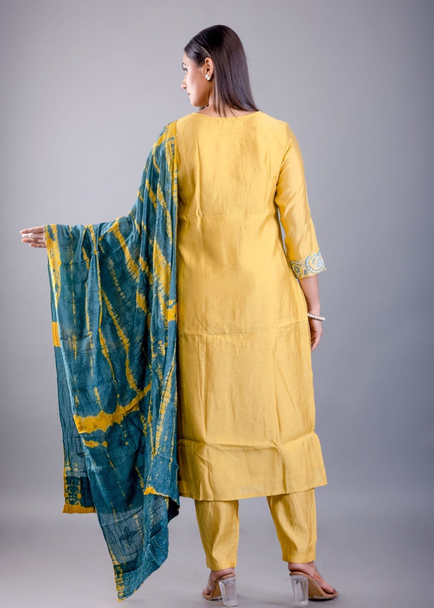 Yellow Silk Kurti Set with Zari and Thread Work - Anvi Couture
