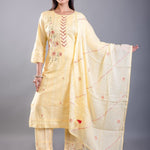 Light Yellow Kurti Set With Embroidered Work - Anvi Couture