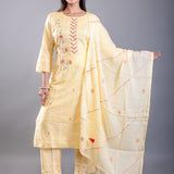 Light Yellow Kurti Set With Embroidered Work - Anvi Couture