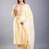 Light Yellow Kurti Set With Embroidered Work - Anvi Couture