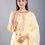 Light Yellow Kurti Set With Embroidered Work - Anvi Couture