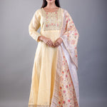 Light Yellow Embroidered Anarkali Set With Floral Dupatta - Anvi Couture