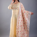 Light Yellow Embroidered Anarkali Set With Floral Dupatta - Anvi Couture
