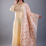 Light Yellow Embroidered Anarkali Set With Floral Dupatta - Anvi Couture