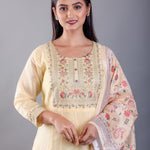 Light Yellow Embroidered Anarkali Set With Floral Dupatta - Anvi Couture