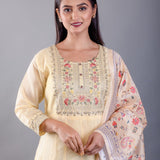 Light Yellow Embroidered Anarkali Set With Floral Dupatta - Anvi Couture