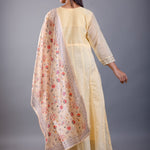Light Yellow Embroidered Anarkali Set With Floral Dupatta - Anvi Couture