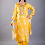 Yellow Shibori Dyed Kurti Set With Gota and Embroidered Hand Work - image 1