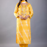 Yellow Shibori Dyed Kurti Set With Gota and Embroidered Hand Work - image 2