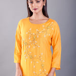 Yellow Kurti Set With Pearl Embroidered Work - image 3