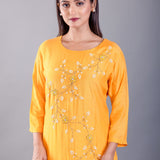 Yellow Kurti Set With Pearl Embroidered Work - image 3