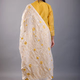 Yellow and White Kurti Set With Floral Embroidered Work - Anvi Couture