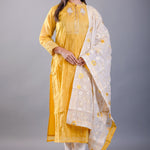 Yellow and White Kurti Set With Floral Embroidered Work - Anvi Couture