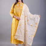 Yellow and White Kurti Set With Floral Embroidered Work - Anvi Couture