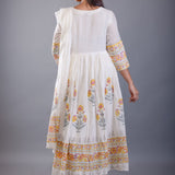 Yellow Block Print Anarkali Cotton Kurti Set - Anvi Couture