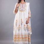 Yellow Block Print Anarkali Cotton Kurti Set - Anvi Couture