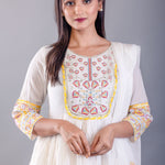 Yellow Block Print Anarkali Cotton Kurti Set - Anvi Couture