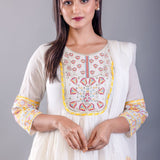 Yellow Block Print Anarkali Cotton Kurti Set - Anvi Couture