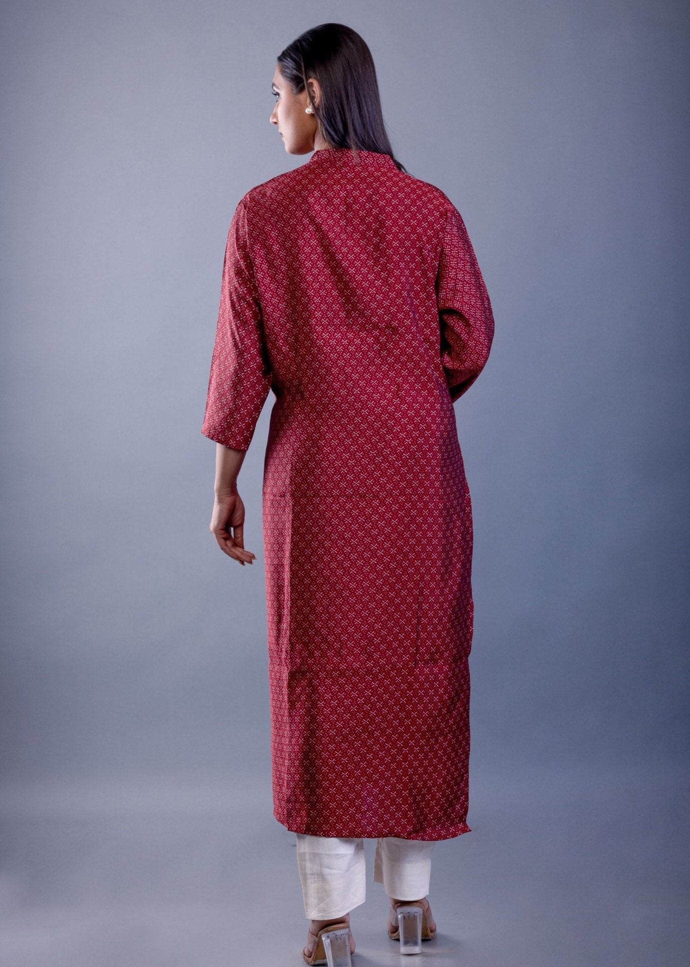 Red Straight Kurti With Embroidered Work - Anvi Couture