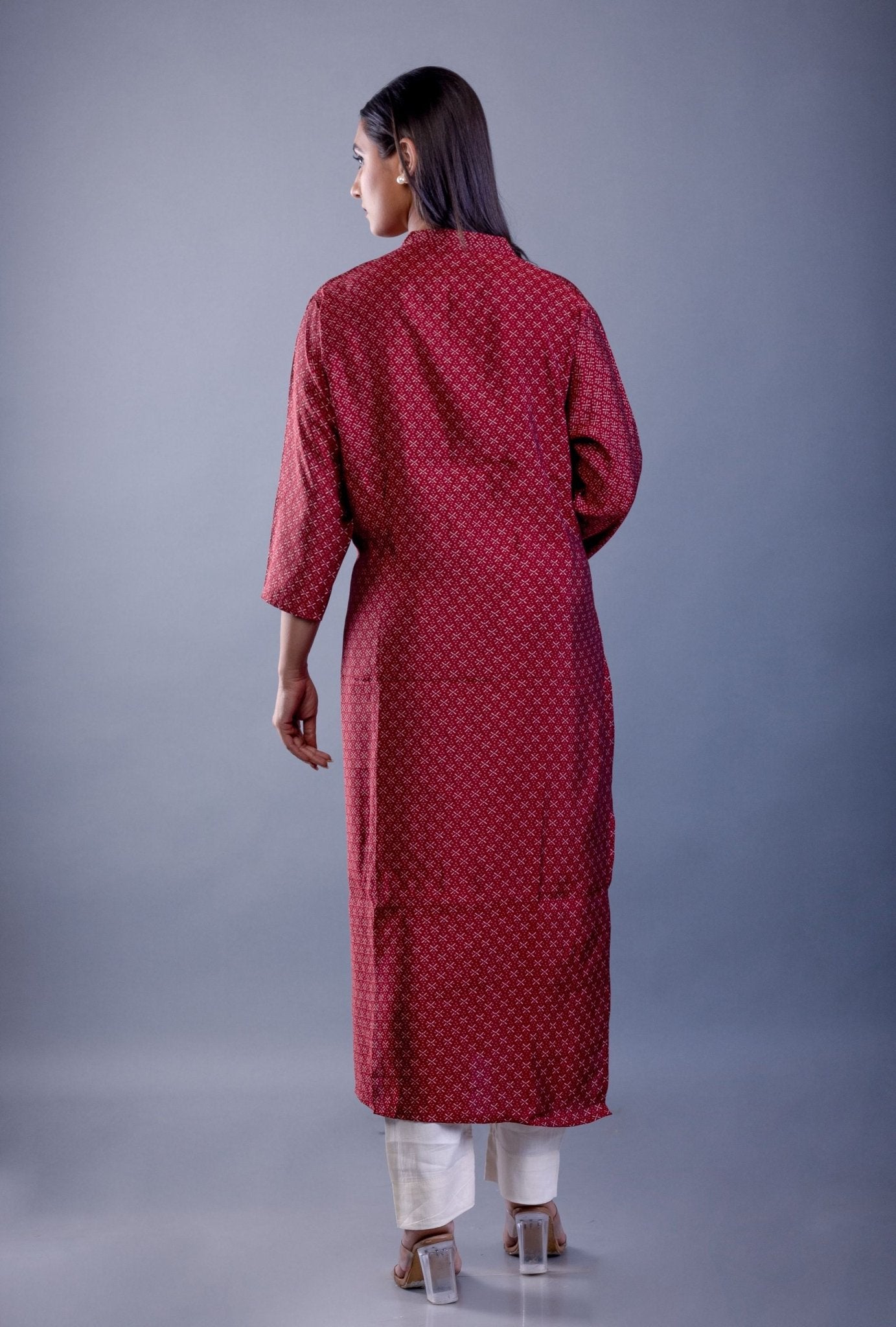 Red Straight Kurti With Embroidered Work - Anvi Couture