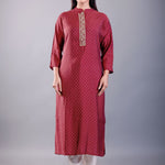 Red Straight Kurti With Embroidered Work - Anvi Couture