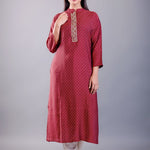 Red Straight Kurti With Embroidered Work - Anvi Couture