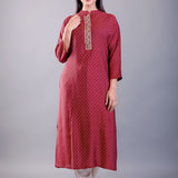 Red Straight Kurti With Embroidered Work - Anvi Couture