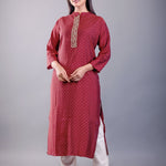 Red Straight Kurti With Embroidered Work - Anvi Couture